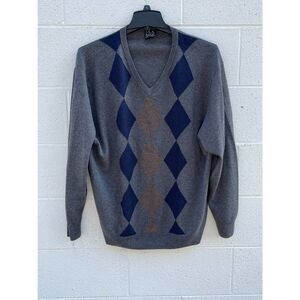 Jos A Bank Argyle V-Neck Sweater Mens XXL Pullover gray Lambs Wool blend preppy